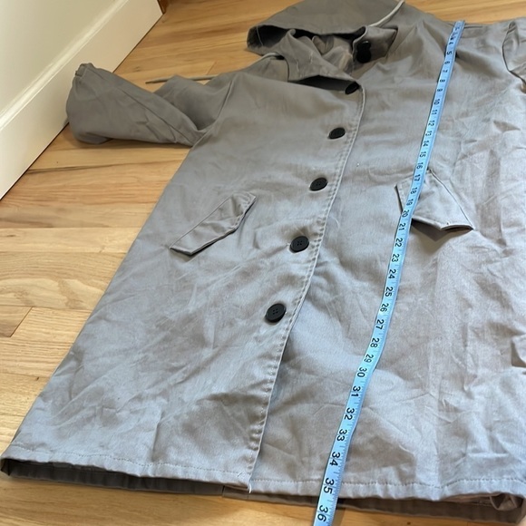 Minimalist Trench Coat Utility Hood Jacket Gray Med Urban Street Modern Casual - Picture 8 of 10